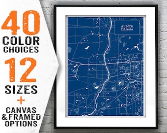 Aurora Illinois Blueprint Map Poster Art Print - Several Sizes Available Item T2950