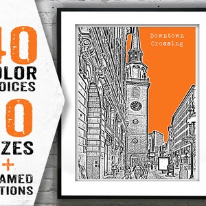 Boston Downtown Crossing Poster Art Print Skyline Massachusetts MA Item T1606