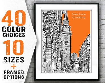 Boston Downtown Crossing Poster Art Print Skyline Massachusetts MA Item T1606