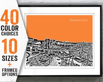 Greenville South Carolina Skyline Poster Art Print Landscape Item T1780