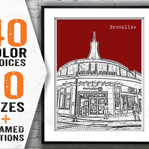 Brookline Massachusetts Skyline Poster Art Print Coolidge Corner Item T1222