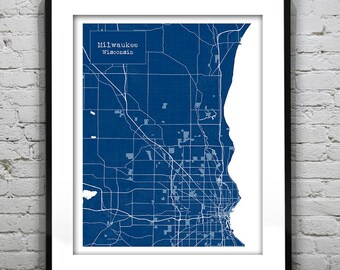 Milwaukee Blueprint Map Poster Art Print Wisconsin WI Several Sizes Available Item T1099