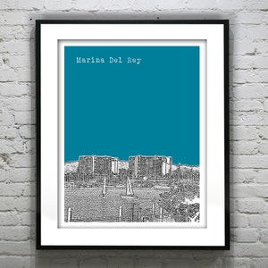 Marina Del Rey CA Poster Print Skyline Art California Item T2516