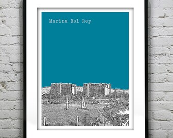 Marina Del Rey CA Poster Print Skyline Art California Item T2516