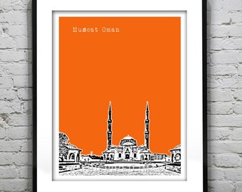 Muscat Oman Skyline Sultan Taymoor Grand Mosque Poster Art Print