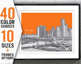 Chicago Skyline Poster Art Print Illinois IL Waterfront Landscape Item T1573