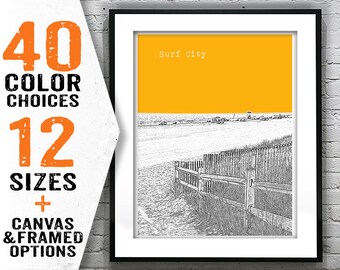 Surf City New Jersey Shore Poster Print Art NJ Skyline Jersey Shore Item T2966
