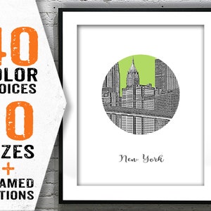 New York Skyline Art Print Poster NYC New York City Round Item T1927