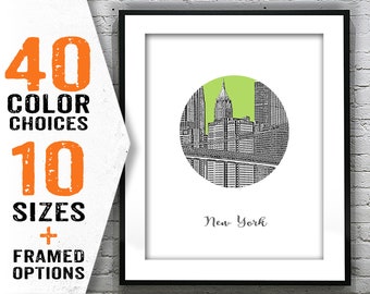 New York Skyline Art Print Poster NYC New York City Round Item T1927