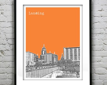Lansing Michigan Skyline Poster City Art Print MI Version 1