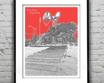 Porter Square Skyline Poster Art Print Somerville Cambridge Massachusetts Item T4395