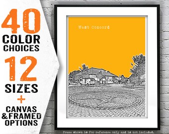 West Concord Skyline Poster Art Print Massachusetts MA Old North Bridge Item T4630