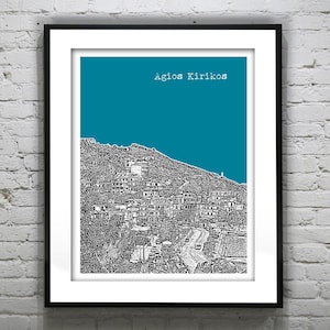 Agios Kirykos Greece Skyline  Art Print Poster Ikaria Item T2694