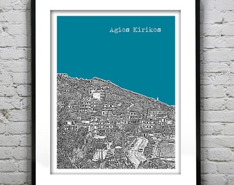 Agios Kirykos Greece Skyline  Art Print Poster Ikaria Item T2694