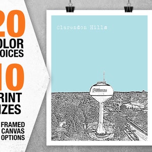 Clarendon Hills Illinois Skyline Poster Art City Print IL Item T5372