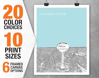 Clarendon Hills Illinois Skyline Poster Art City Print IL Item T5372