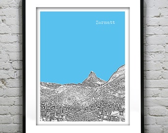 Zermatt Switzerland Skyline Poster Art Print Version 1