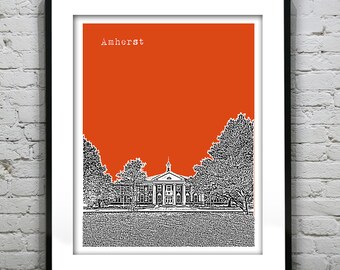 Amherst Massachusetts Skyline Poster Art Print MA Umass Version 5