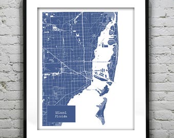 Miami Florida Blueprint Map Poster Art Print Several Sizes Available FL Version 1