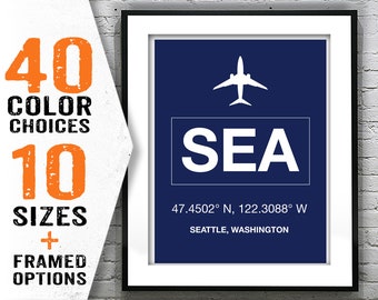 SEA Seattle Tacoma International Airport Aviation Poster Art Print Washington Item T1993