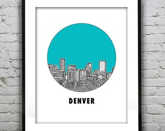 Denver Skyline Poster Art Print Colorado CO Round Item T1250