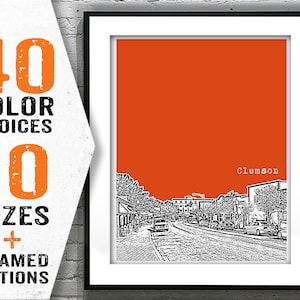Clemson South Carolina Downtown City Skyline Poster Art Print SC Item T1776