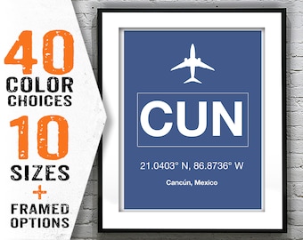 CUN Cancun Mexico Airport Aviation Poster Art Print Item T2046