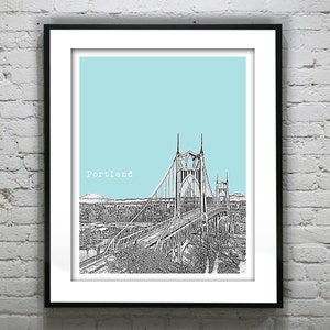 Portland Oregon Skyline Poster Art Print Oregon OR St. John's Bridge Item T4437