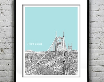 Portland Oregon Skyline Poster Art Print Oregon OR St. John's Bridge Item T4437