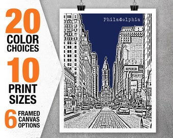 Philadelphia Pennsylvania Poster Art Skyline Print PA Broad Street Item T5429