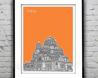 Sofia Bulgaria Skyline Art Print Poster Alexander Nevsky Cathedral