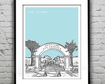 San Leandro California Skyline Art Print Poster CA