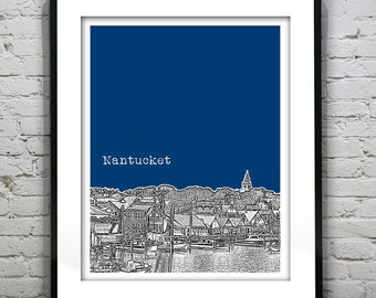 Nantucket MA Skyline Poster Art Print  Massachusetts Boats Item T2460