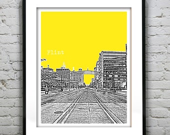 Flint Michigan Skyline Poster City Art Print Item T4416