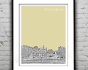 Williamsburg Virginia Poster Art Skyline Print Colonial Williamsburg Governors Palace VA Item T2791