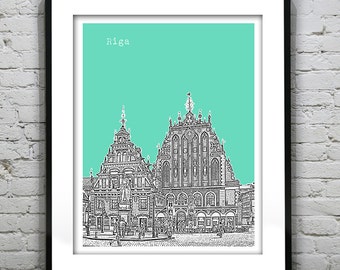 Riga Latvia Skyline Poster Art Print Version 1