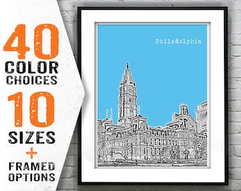 Philadelphia Pennsylvania Poster Art Skyline Print City Hall Item T1506