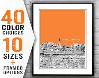 Charlestown Skyline Poster Art Print Bunker Hill Monument Boston Massachusetts MA Item T1219