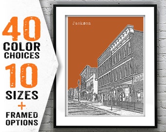 Jackson Tennessee City Skyline Poster Art Print TN Item T1836