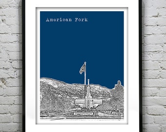 American Fork Utah Poster Print Art Skyline UT Mt. Timpanogos Temple