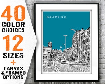 Ellicott City Maryland Poster Print Art Skyline MD Item T5203