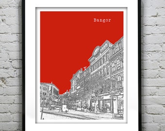Bangor Maine Skyline Poster Art Print Version 2
