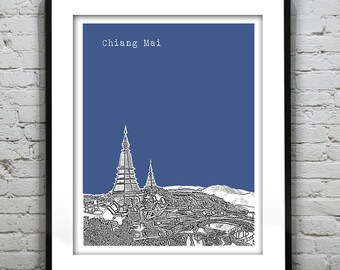 Chiang Mai Thailand Skyline Poster Print Art Version 1