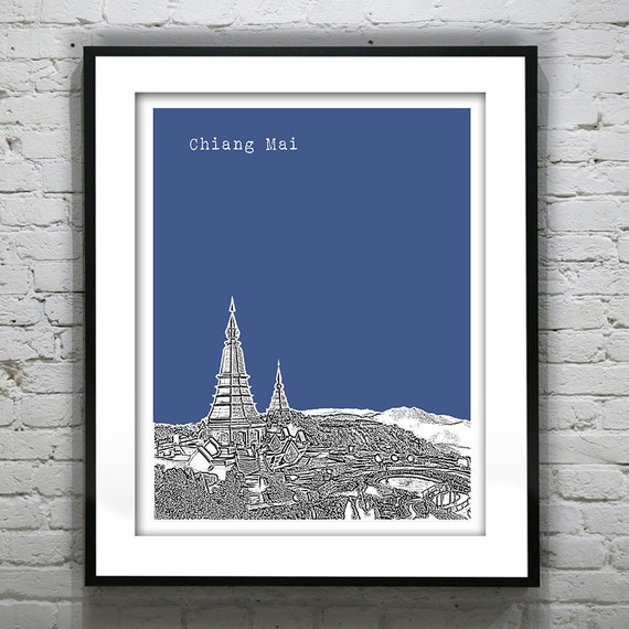 Chiang Mai Thailand Skyline Poster Print Art Version 1