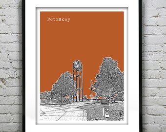 Petoskey Michigan Skyline Poster City Art Print  MI Item T2655