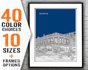 Newton Centre Boston Massachusetts Skyline Poster Art Print MA Item T1347
