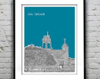 Oak Island Skyline Poster Art Print North Carolina NC