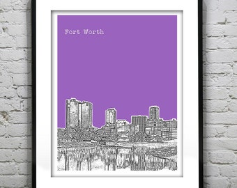 Fort Worth Texas Skyline Poster Art Print  Original