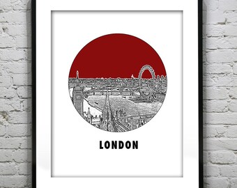 London Poster Art Print Big Ben London Eye Britain England Round Item T2307