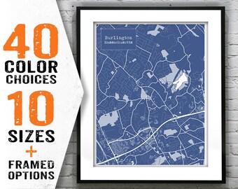Burlington Massachusetts MA Blueprint Map Poster Art Print - Item T1589